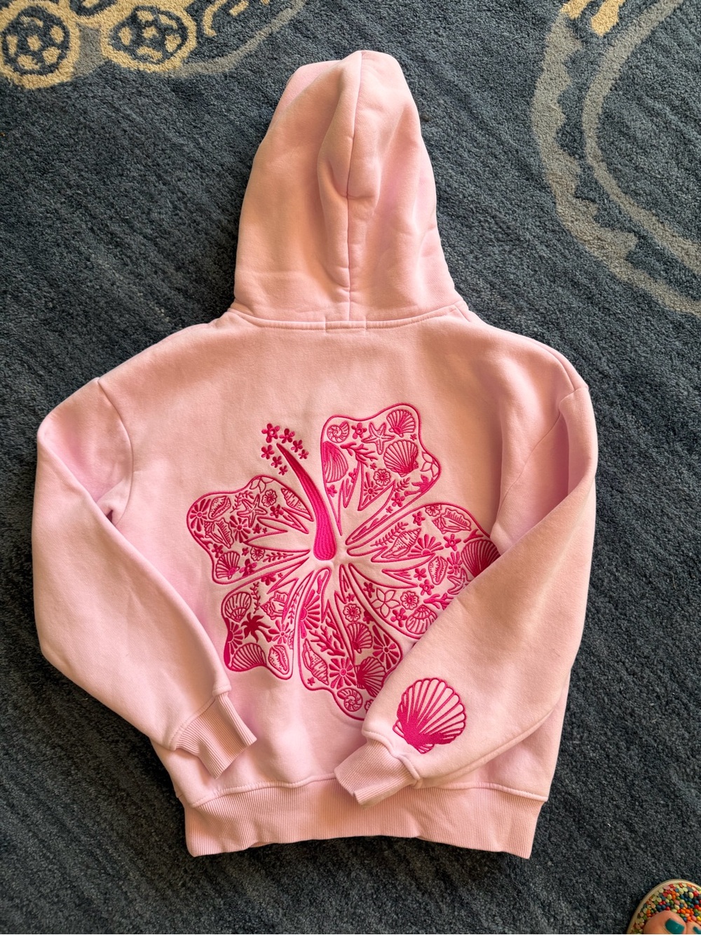 Pink palm Puff hibiscus hoodie XS